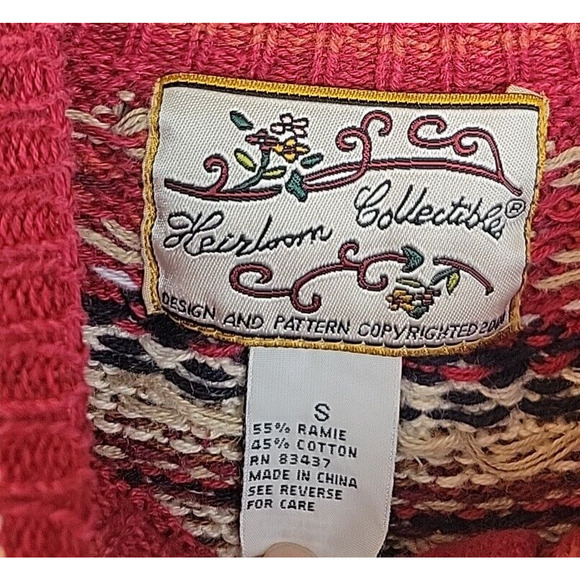 Heirloom Collectibles Red Nordic Full Zip Mock Neck Sweater Women's Size Small - Picture 3 of 9